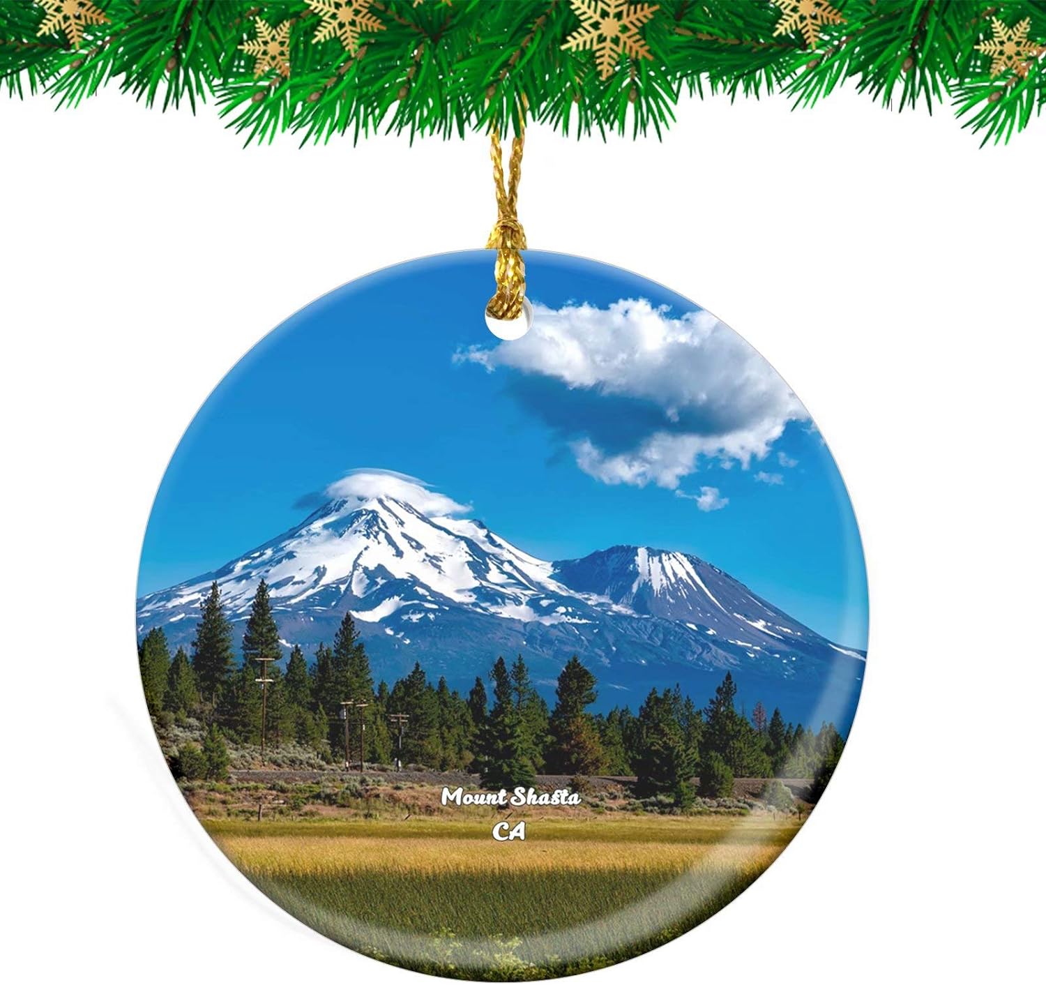 Mount Shasta California USA Christmas Ornament Travel Souvenir Personalized Christmas Tree Pendant Hanging Decoration