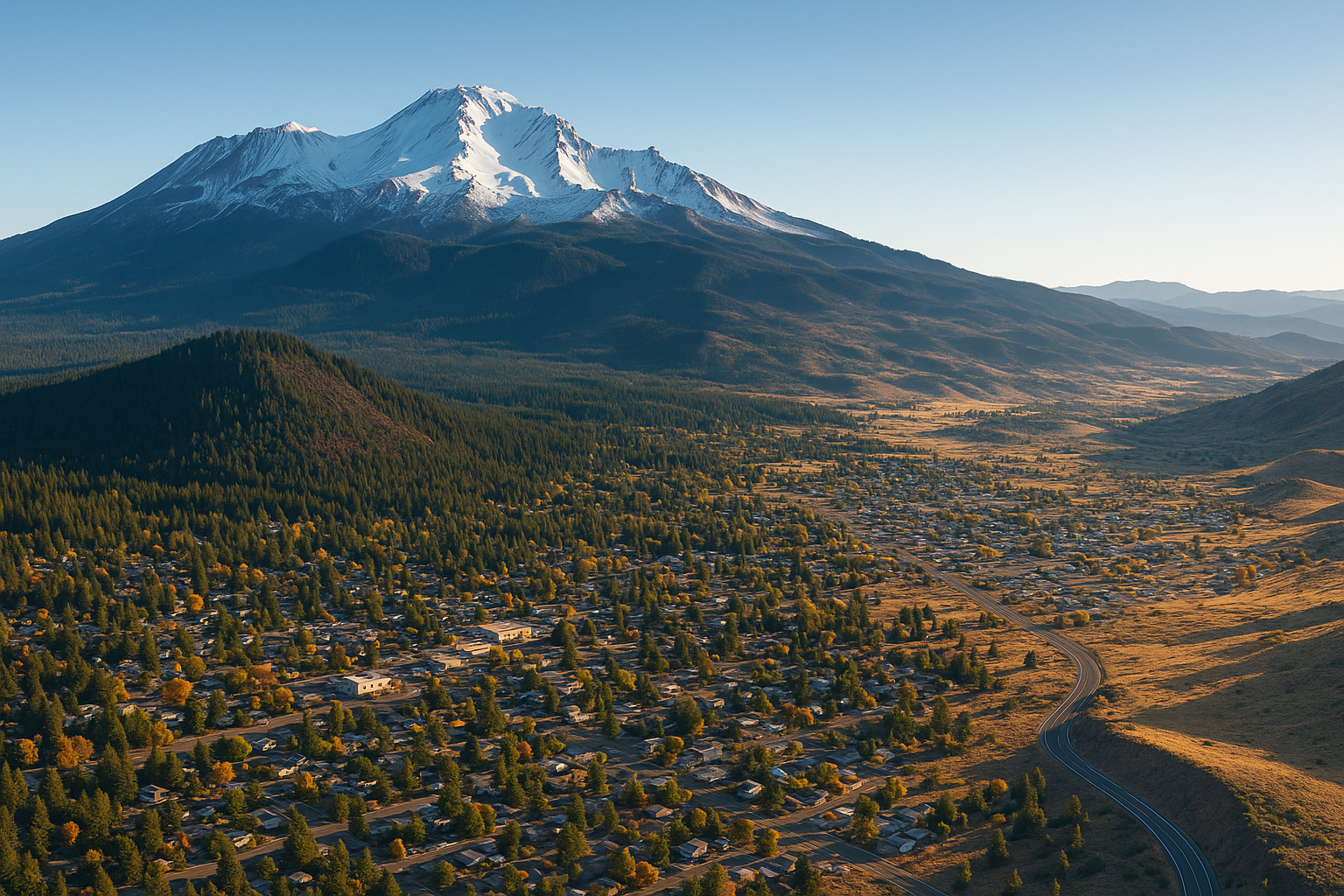 What is the elevation change between Mount Shasta City and its neighboring town? — Essential Facts