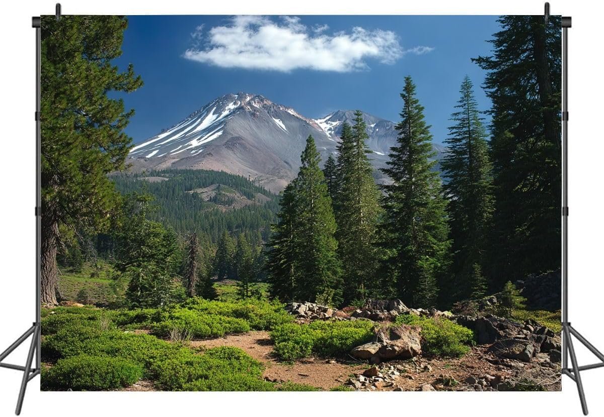 7x5FT Photography Backdrops Mount Shasta Mountain View Background Cloth Portrait Photo Booth Studio Prop Banner Photographers Home Office Decor Supplies